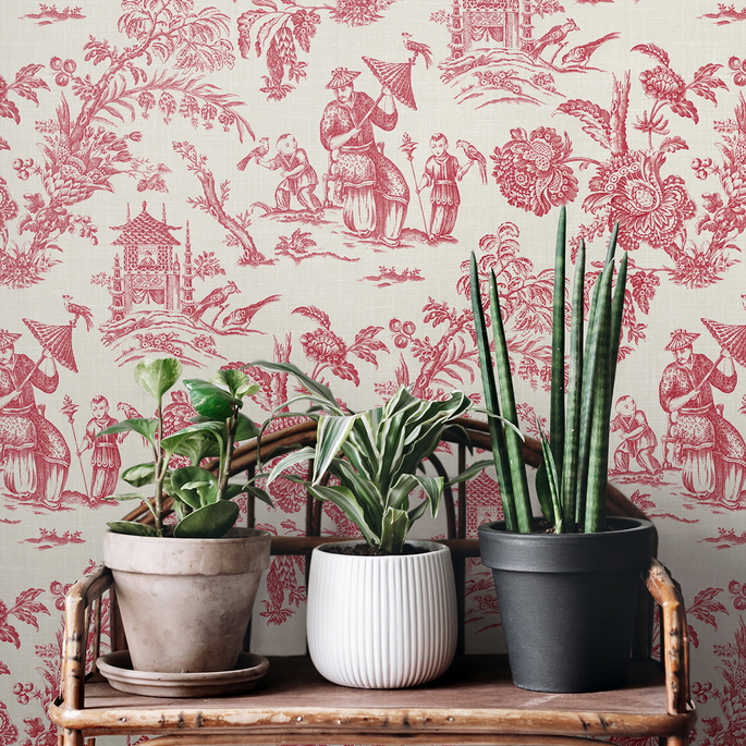 Seabrook Designs Colette Chinoiserie Antique Ruby Wallpaper image 3 of 3