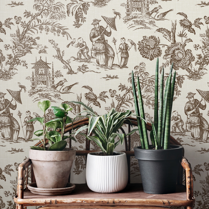 Seabrook Designs Colette Chinoiserie Hickory Smoke Wallpaper image 3 of 3