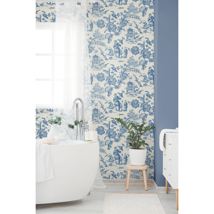 Seabrook Designs Colette Chinoiserie Denim Wash Wallpaper image 2 of 3