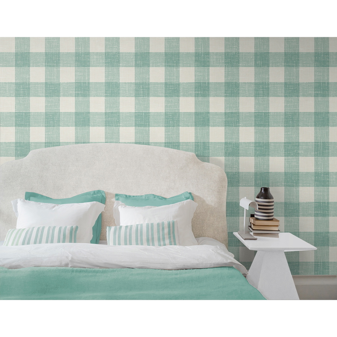 Seabrook Designs Bebe Gingham Minty Meadow Wallpaper image 2 of 3