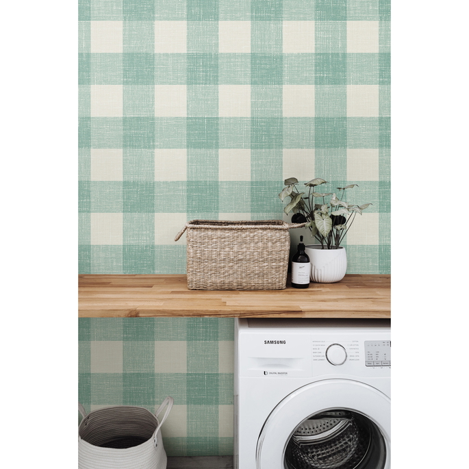 Seabrook Designs Bebe Gingham Minty Meadow Wallpaper image 3 of 3