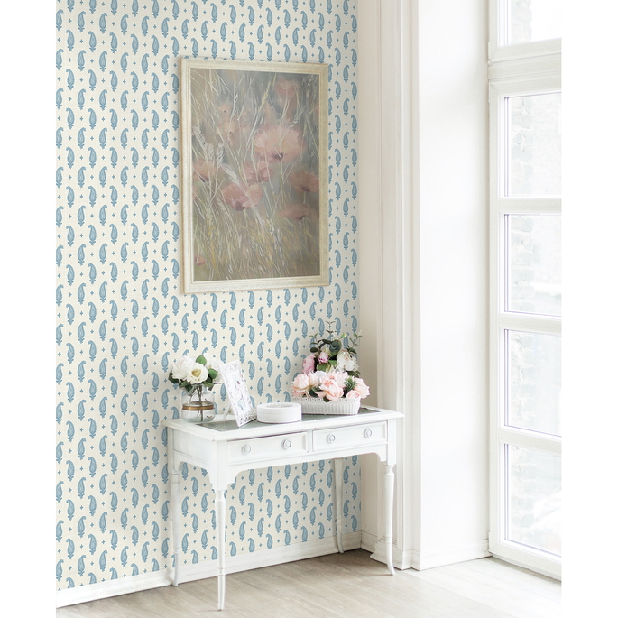 Seabrook Designs Maia Paisley Bleu Bisque Wallpaper image 2 of 3