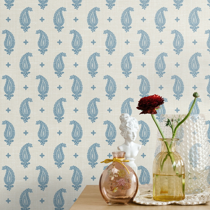Seabrook Designs Maia Paisley Bleu Bisque Wallpaper image 3 of 3