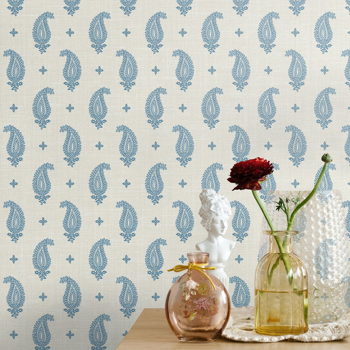 Seabrook Designs Maia Paisley Bleu Bisque Wallpaper image 3 of 3