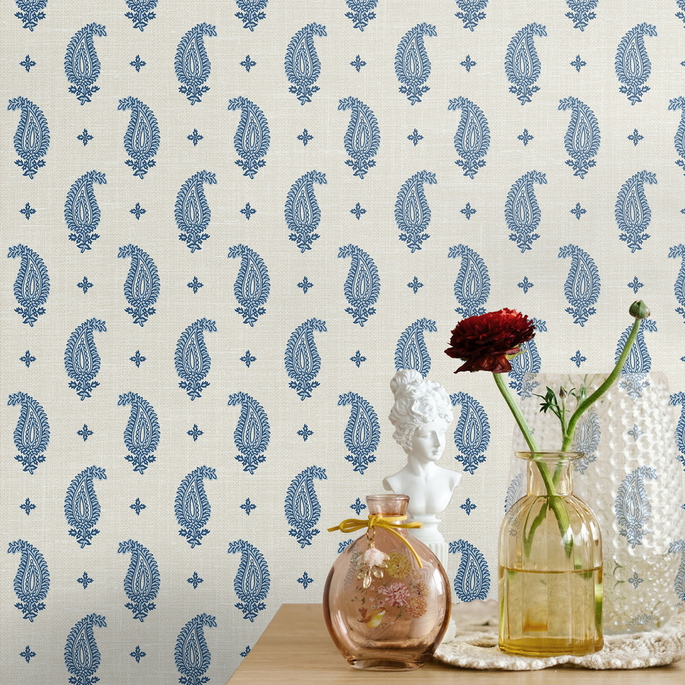 Seabrook Designs Maia Paisley French Blue Wallpaper image 3 of 3