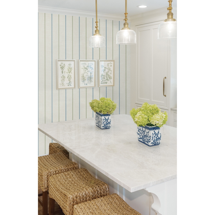 Seabrook Designs Andree Stripe French Blue &amp; Pomme Wallpaper image 2 of 3