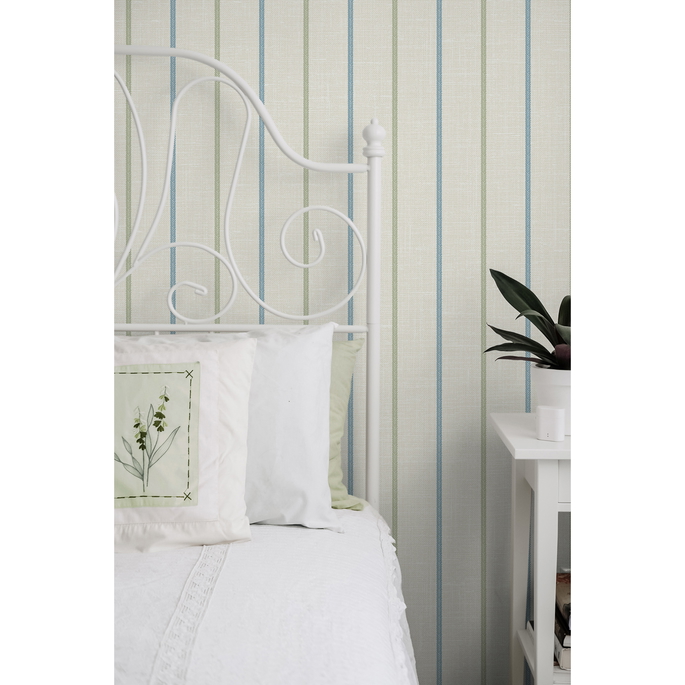 Seabrook Designs Andree Stripe French Blue &amp; Pomme Wallpaper image 3 of 3