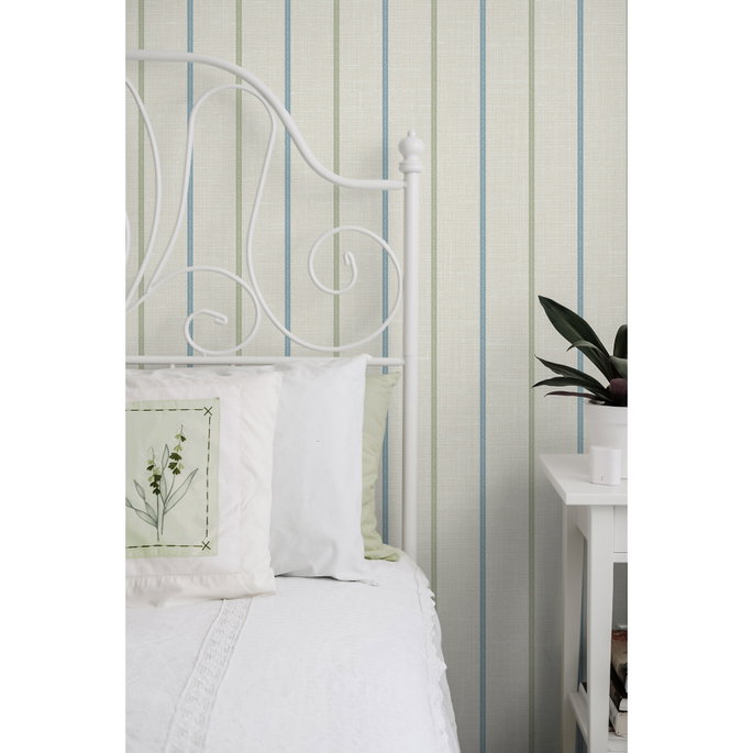 Seabrook Designs Andree Stripe French Blue &amp; Pomme Wallpaper image 3 of 3