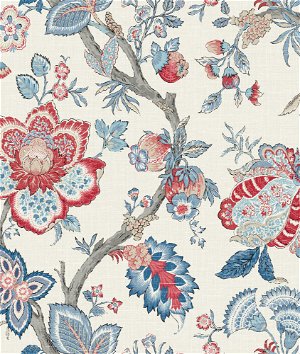Seabrook Designs Bernadette Linen French Blue & Antique Ruby Fabric