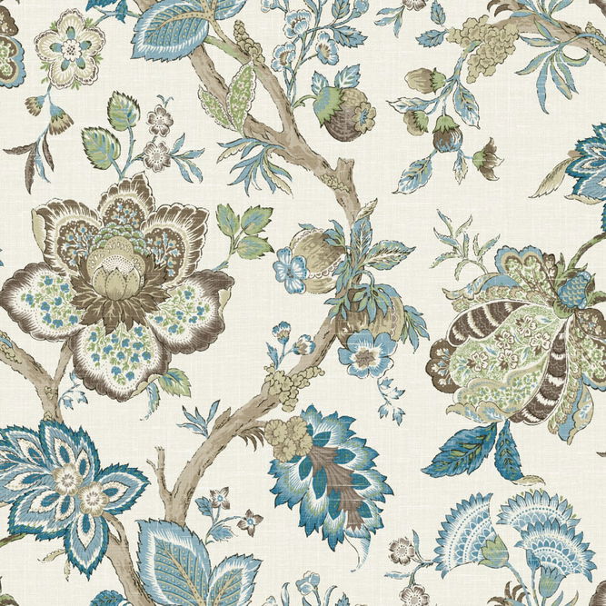 Seabrook Designs Bernadette Linen Hickory Smoke &amp; Blue Bell Fabric