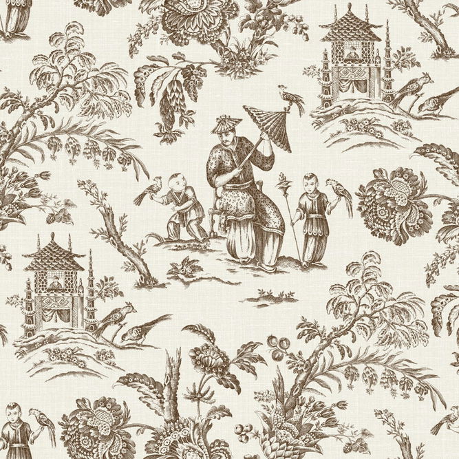 Seabrook Designs Chinoiserie Linen Hickory Smoke Fabric