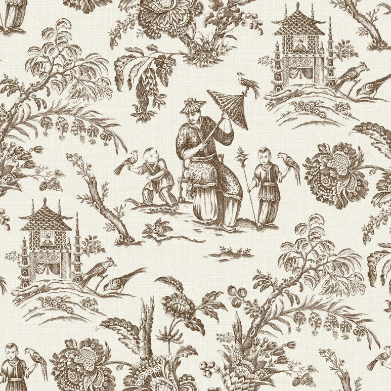 Seabrook Designs Chinoiserie Linen Hickory Smoke Fabric