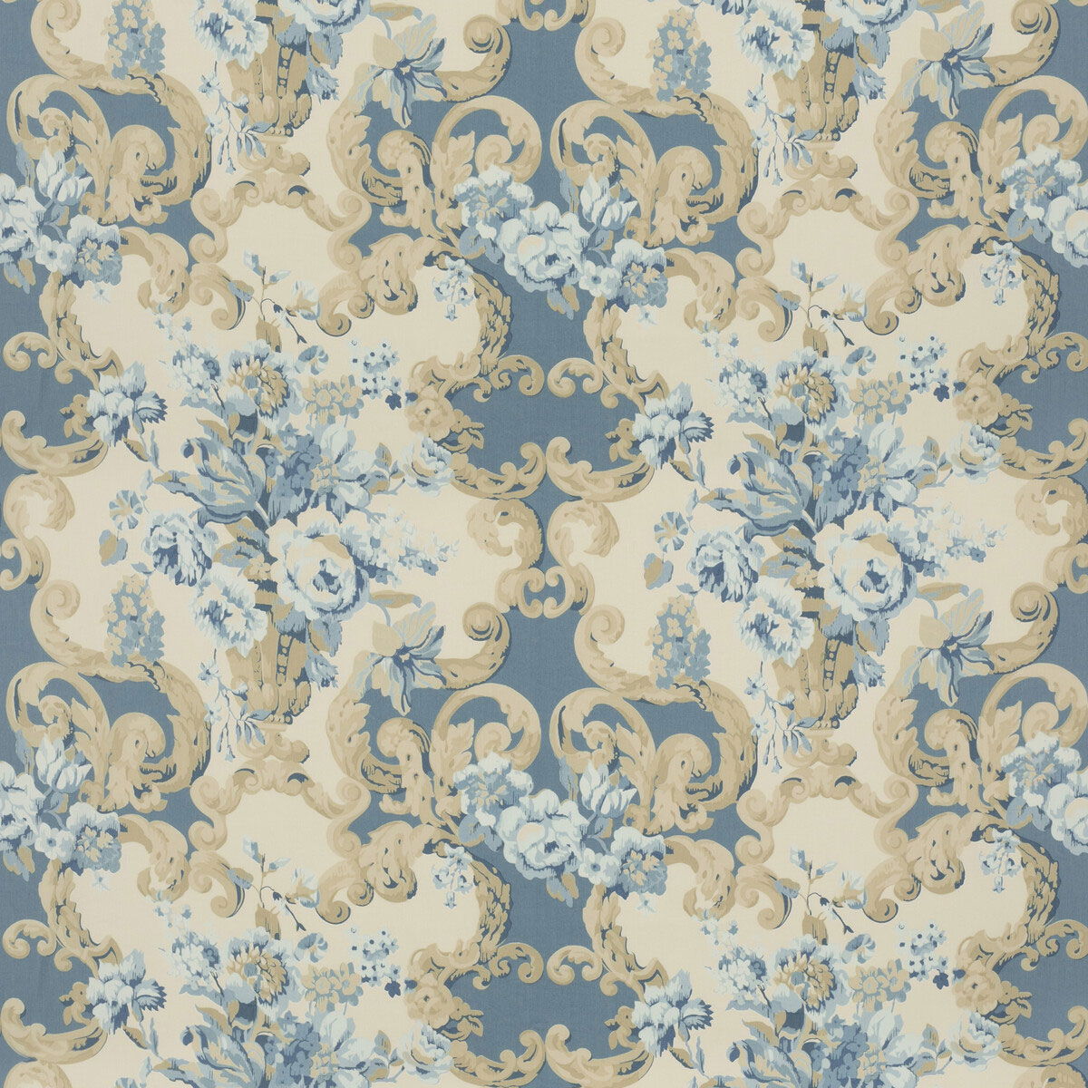 Mulberry Floral Rococo Blue Fabric OnlineFabricStore