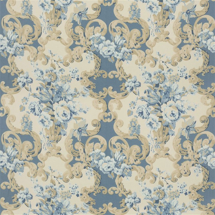 Mulberry Floral Rococo Blue Fabric