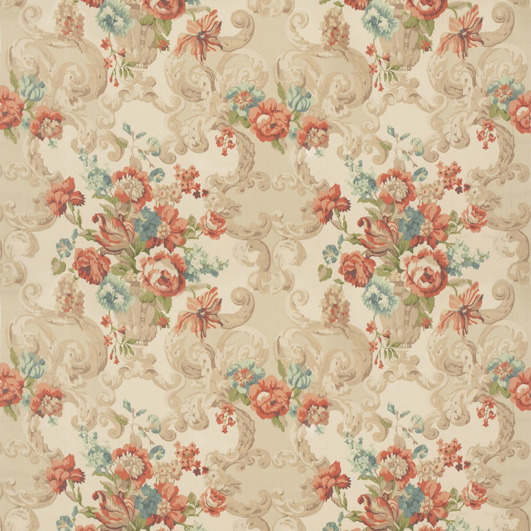 Mulberry Floral Rococo Red/Green Fabric