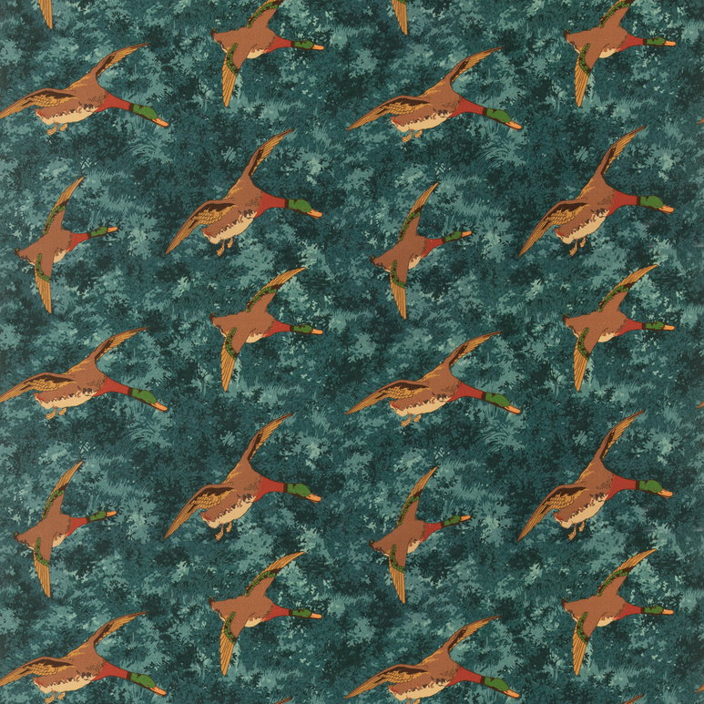 Mulberry Forest Ducks Velvet Teal Fabric