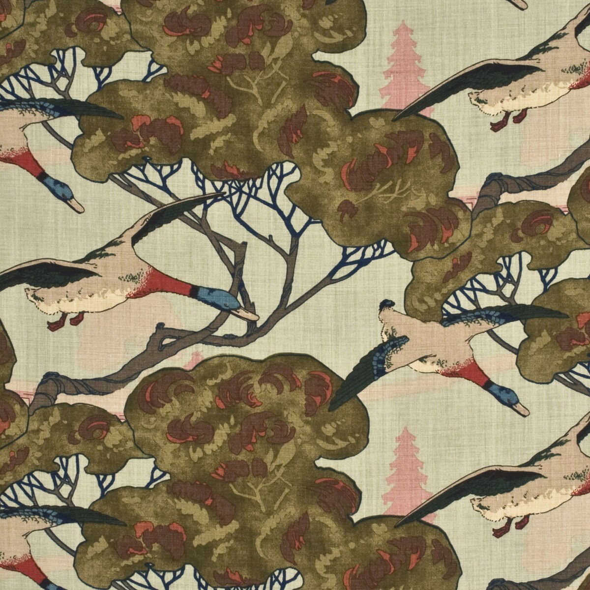 Mulberry Flying Ducks Sky Fabric OnlineFabricStore
