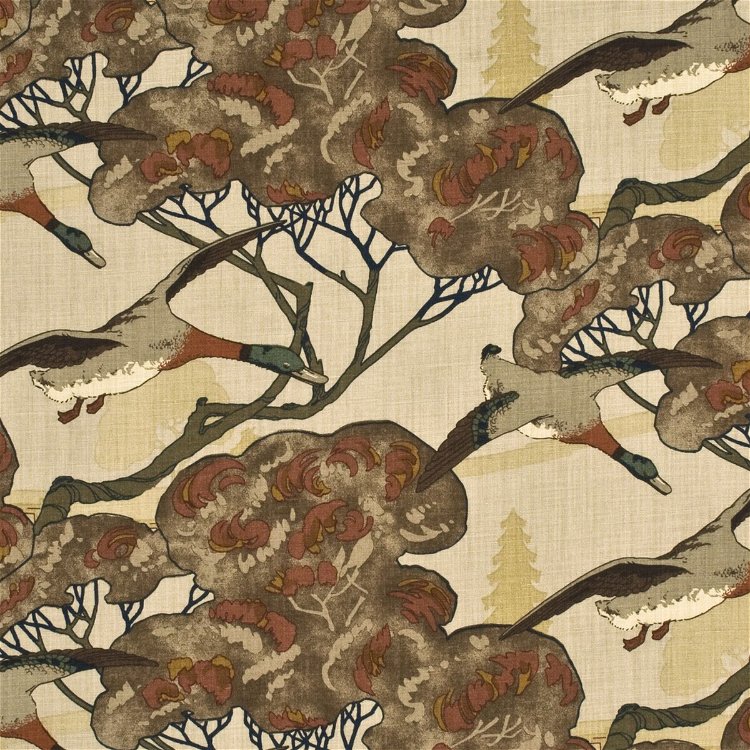 Mulberry Flying Ducks Stone/Brown Fabric