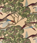 Mulberry Flying Ducks Velvet Camel Fabric