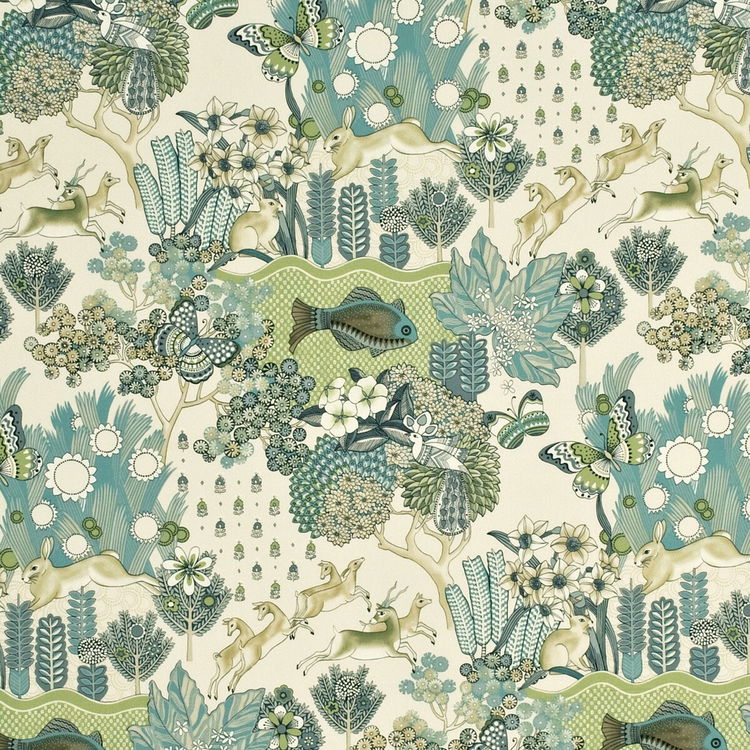 Mulberry Glendale Teal/Leaf Fabric