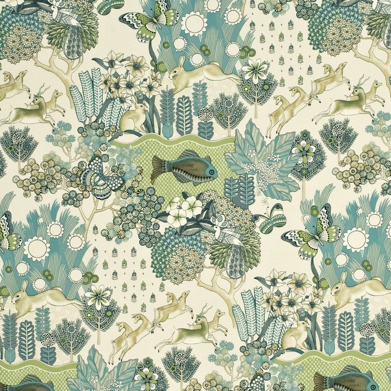 Mulberry Glendale Teal/Leaf Fabric