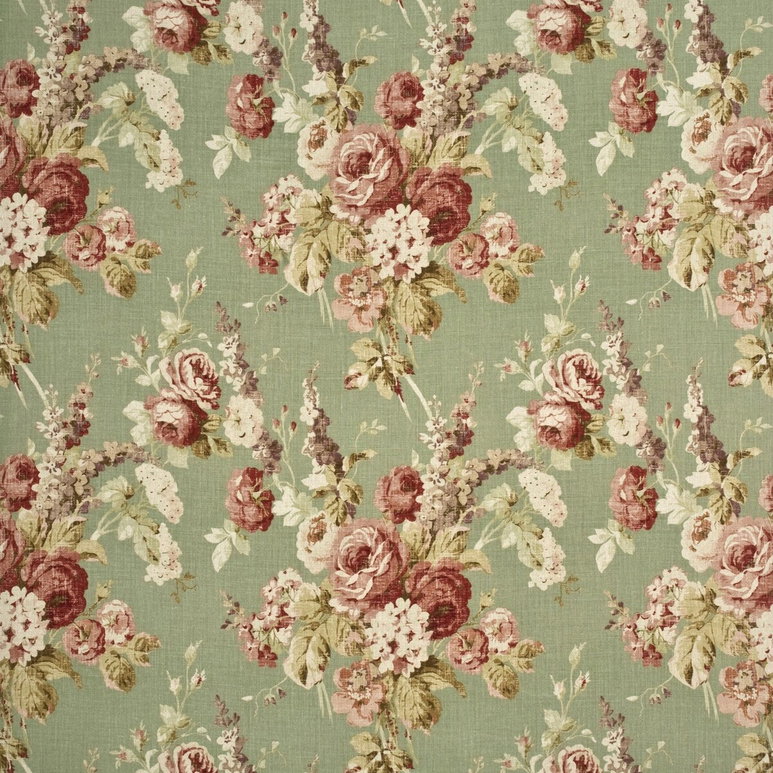 Mulberry Vintage Floral Coral/Sage Fabric