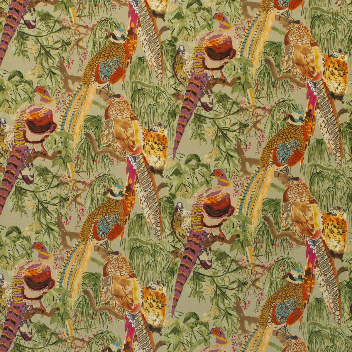 Mulberry Game Birds Velvet Fig/Multi Fabric | OnlineFabricStore