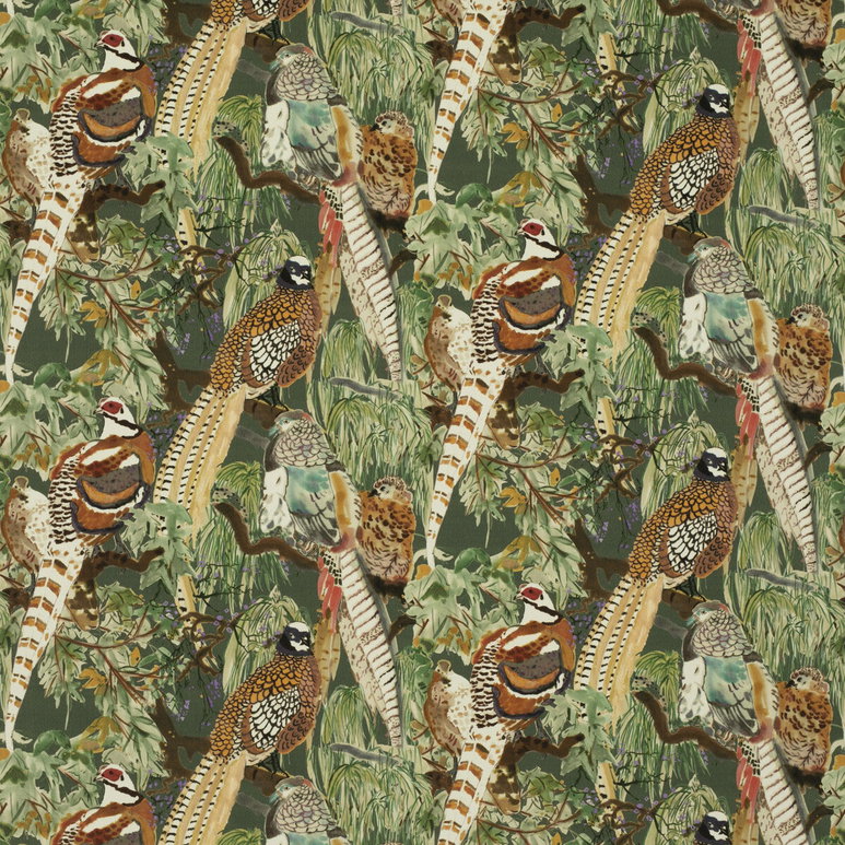 Mulberry Game Birds Velvet Forest Fabric