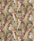 Mulberry Game Birds Linen Charcoal Fabric