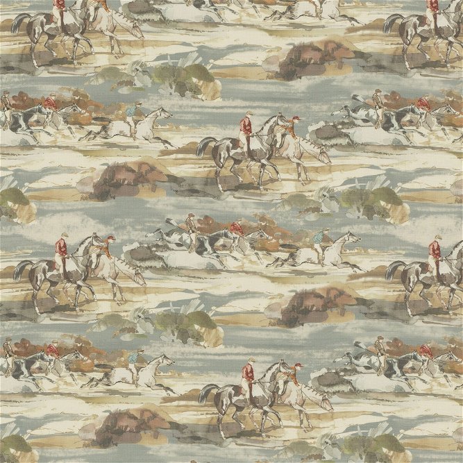 Mulberry Morning Gallop Linen Blue/Sand Fabric