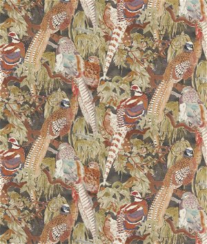 Mulberry Game Birds Linen Charcoal Fabric