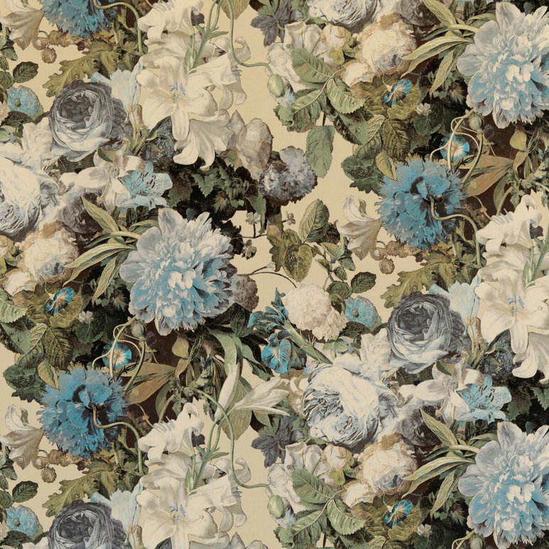 Mulberry Floral Pompadour Velvet Sage Fabric