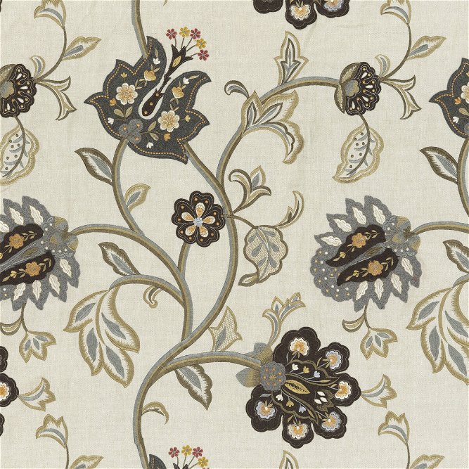 Mulberry Floral Fantasy Woodsmoke Fabric