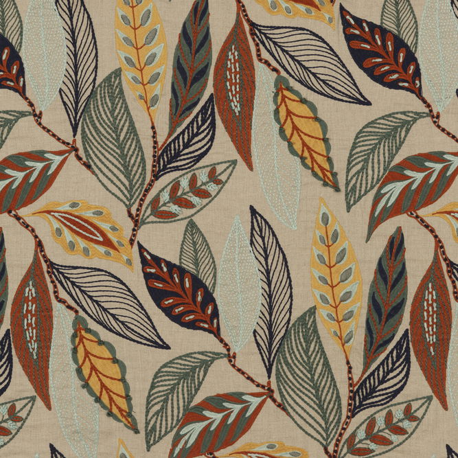 Mulberry Forest Leaves Indigo/Teal Fabric