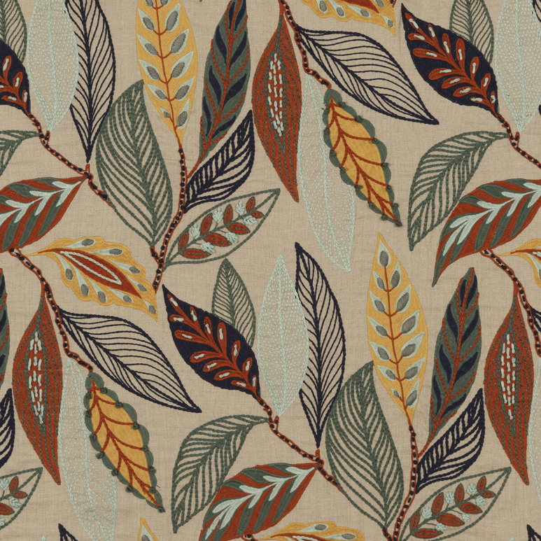 Mulberry Forest Leaves Indigo/Teal Fabric