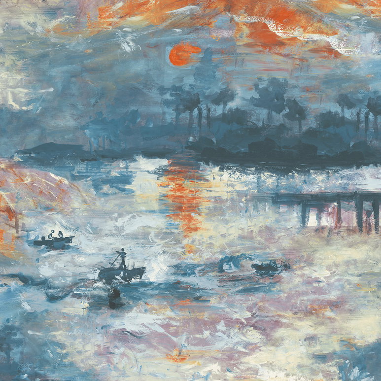 Seabrook Designs Nautical Sunset Denim &amp; Burnt Orange Wallpaper