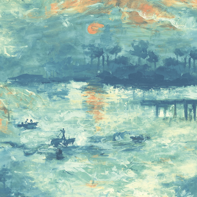 Seabrook Designs Nautical Sunset Navy &amp; Turquoise Wallpaper image 1 of 2