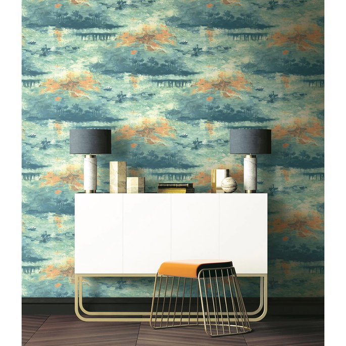 Seabrook Designs Nautical Sunset Navy &amp; Turquoise Wallpaper image 2 of 2
