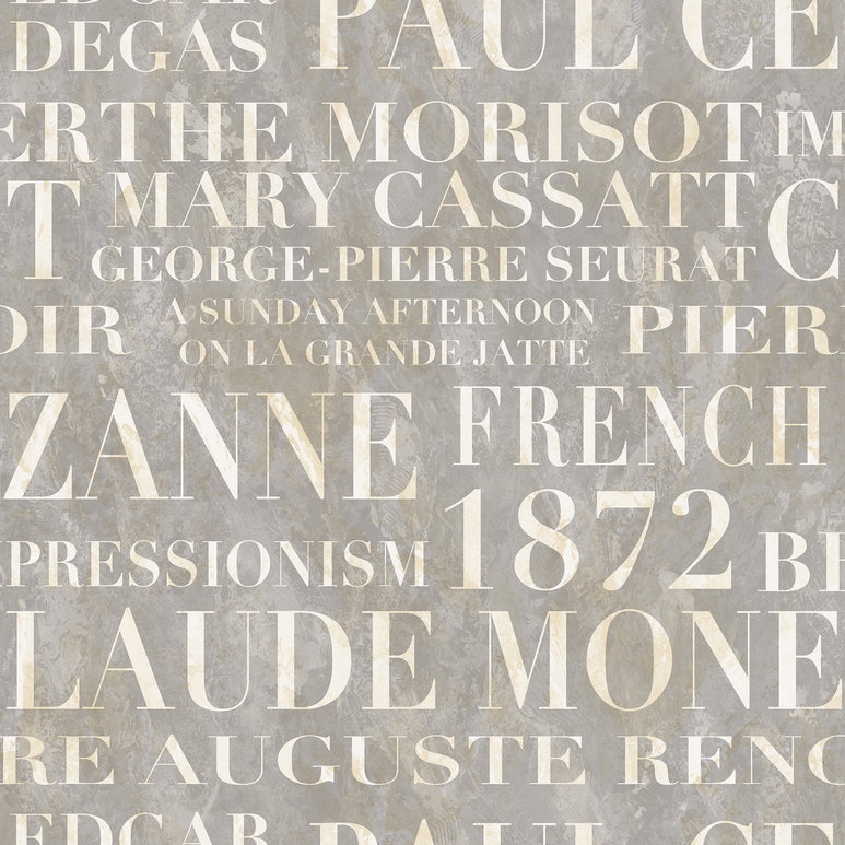 Seabrook Designs Script Metallic Ivory &amp; Metallic Grey Wallpaper