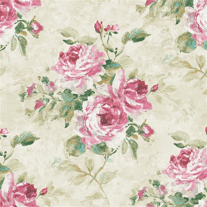 Seabrook Designs Rose Bouquet Metallic Ivory &amp; Blush Wallpaper