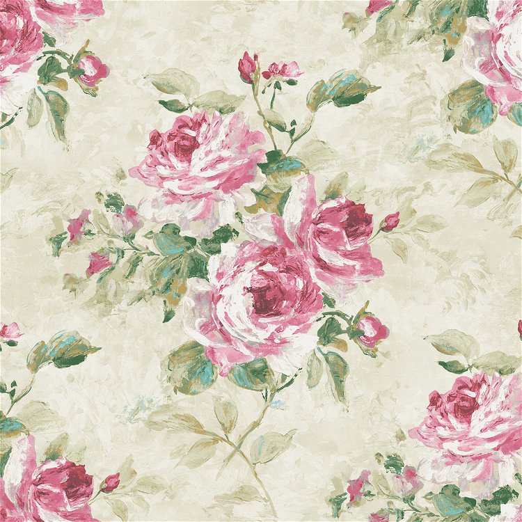 Seabrook Designs Rose Bouquet Metallic Ivory & Blush Wallpaper