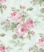 Seabrook Designs Rose Bouquet Metallic Blue & Rose Wallpaper