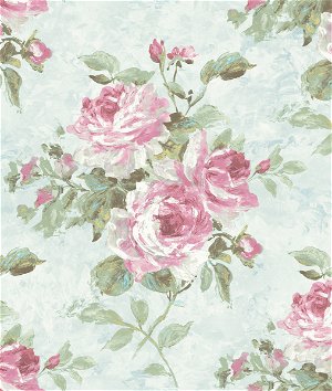 Seabrook Designs Rose Bouquet Metallic Blue & Rose Wallpaper