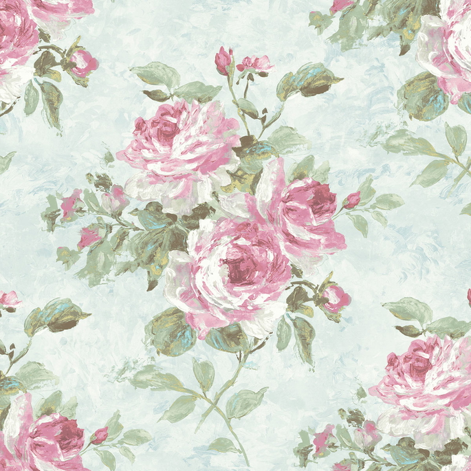 Seabrook Designs Rose Bouquet Metallic Blue &amp; Rose Wallpaper image 1 of 2