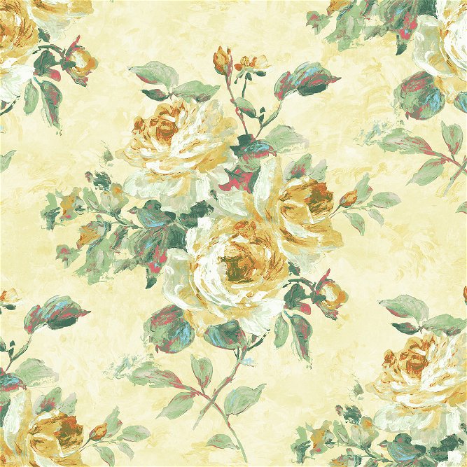 Seabrook Designs Rose Bouquet Gold &amp; Green Wallpaper