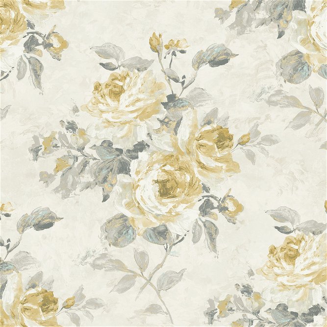 Seabrook Designs Rose Bouquet Metallic Gold &amp; Grey Wallpaper