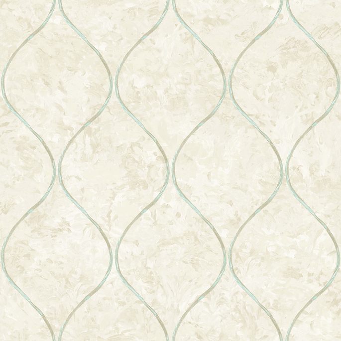 Seabrook Designs Ogee Metallic Teal &amp; Greige Wallpaper image 1 of 2