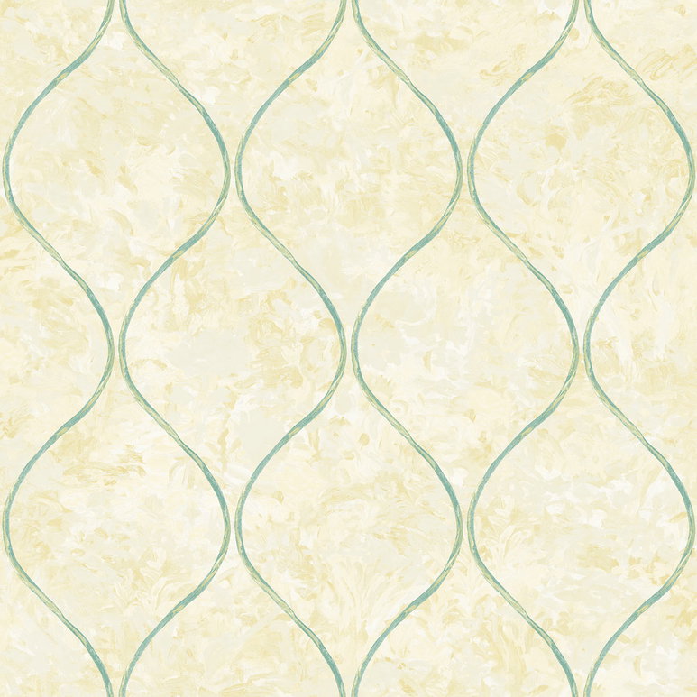 Seabrook Designs Ogee Tan &amp; Turquoise Wallpaper