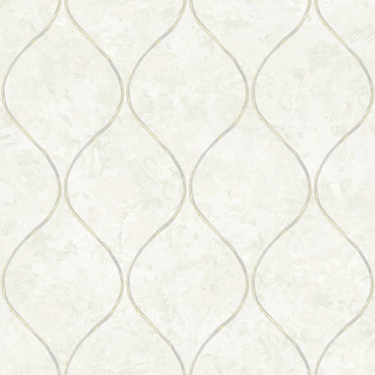 Seabrook Designs Ogee Off-White &amp; Metallic Gold Wallpaper