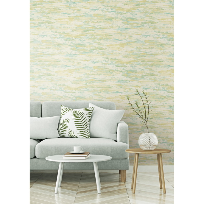 Seabrook Designs Brushstrokes Aqua &amp; Metallic Gold Wallpaper image 2 of 2